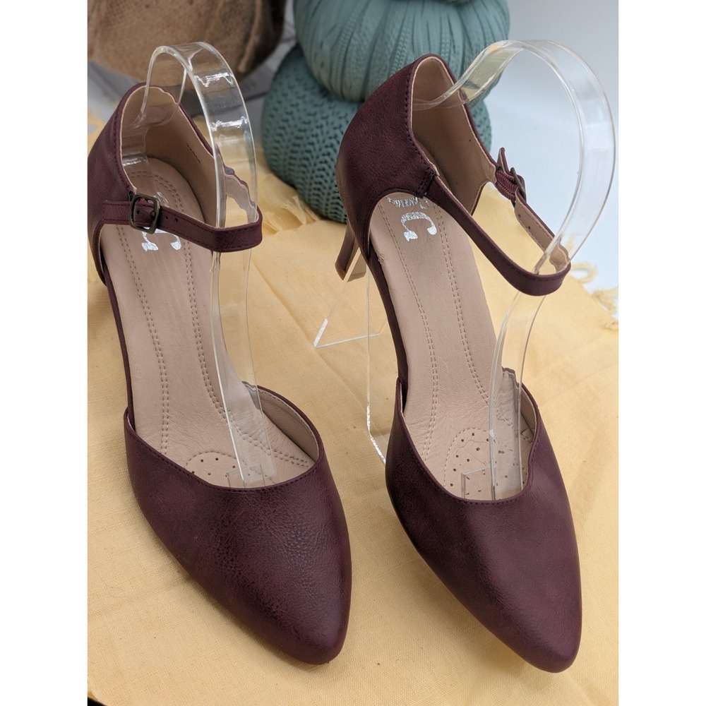 Journee Collection Wine Bettie D'Orsay Ankle Strap Kitten Heels - Size‎ 7.5...